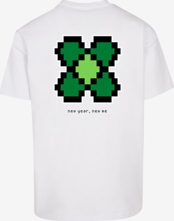 F4NT4STIC Shirt 'Silvester Happy New Year Pixel Kleeblatt' in Wit