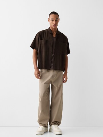 Bershka Comfort fit Button Up Shirt in Brown