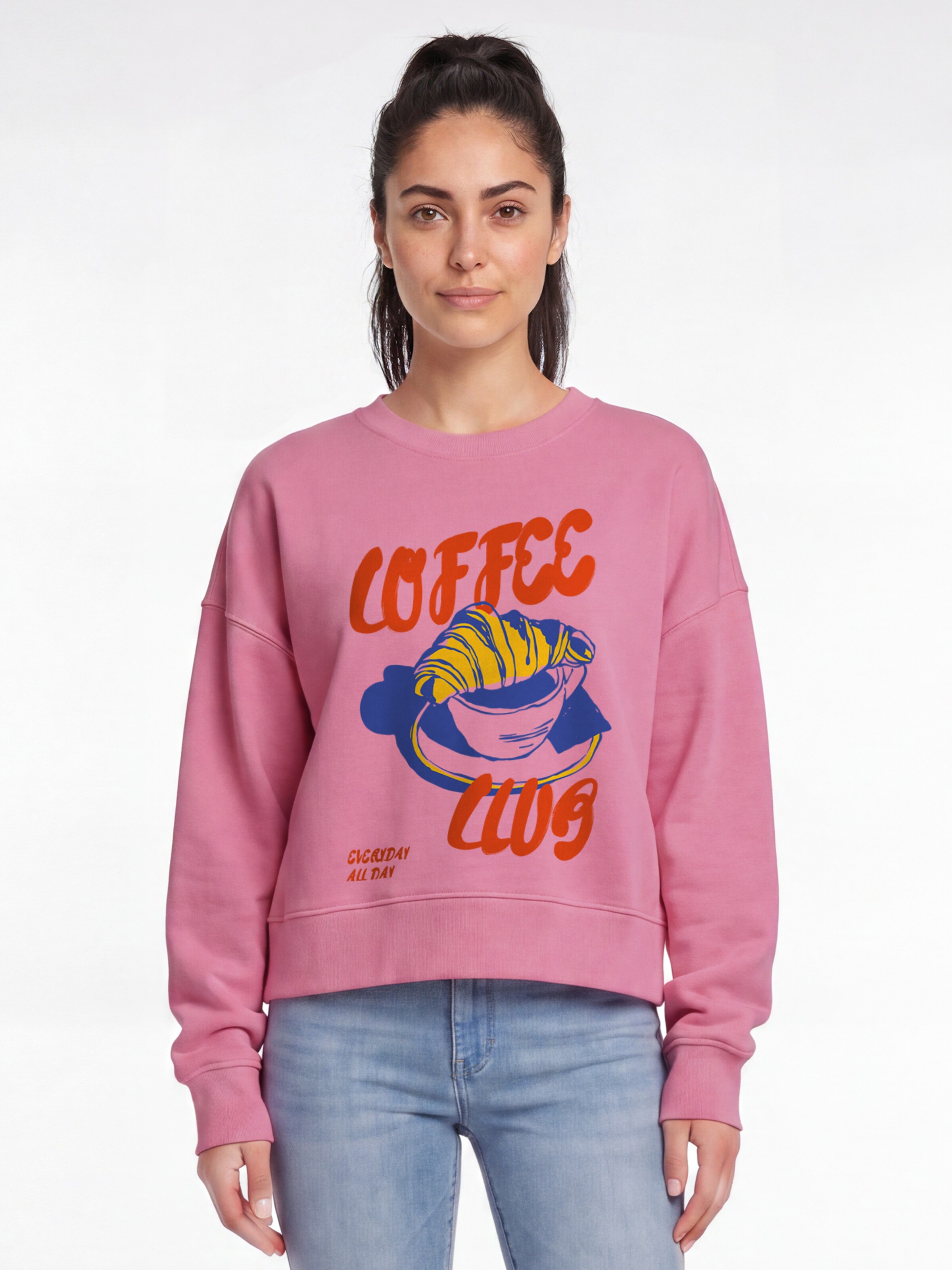 Sweat-shirt ' Coffee club ' Watapparel en rose : devant