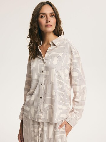 ESOTIQ - Pijama 'Pyjama Set bequem weich Viskose langärmlig Hemdkragen Muster Mosaic' en beige
