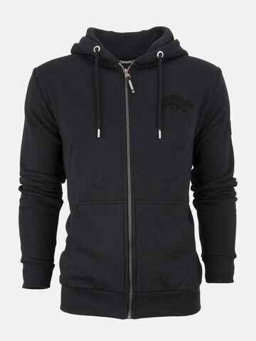 FORSBERG Sweatshirt 'Zip-Hoodie mit Frottee Logo' in Black: front