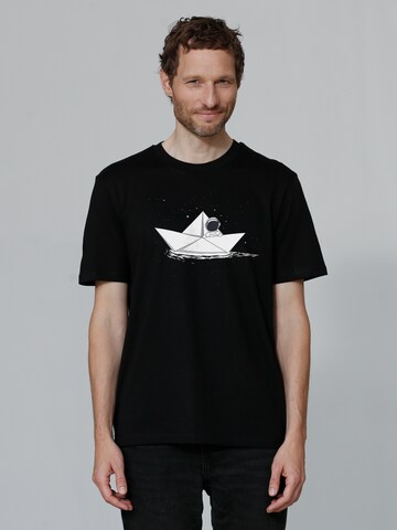 Watapparel Shirt 'Astronaut in paper boat' in Black: front