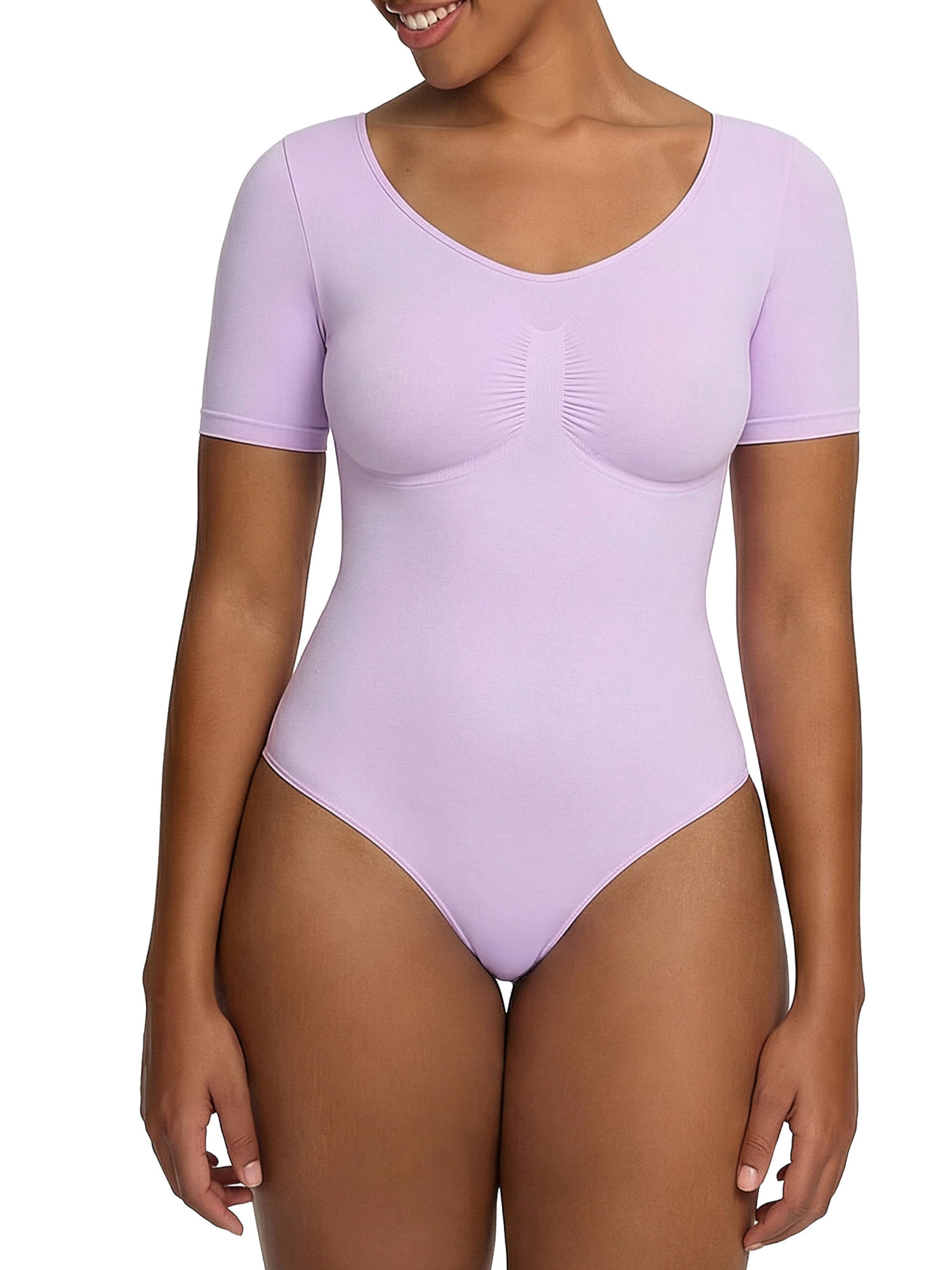 cfab by creamy fabrics Shapingbody 'T-Shirt Bodysuit Sculpting Shapewear mit String' in Lila: voorkant
