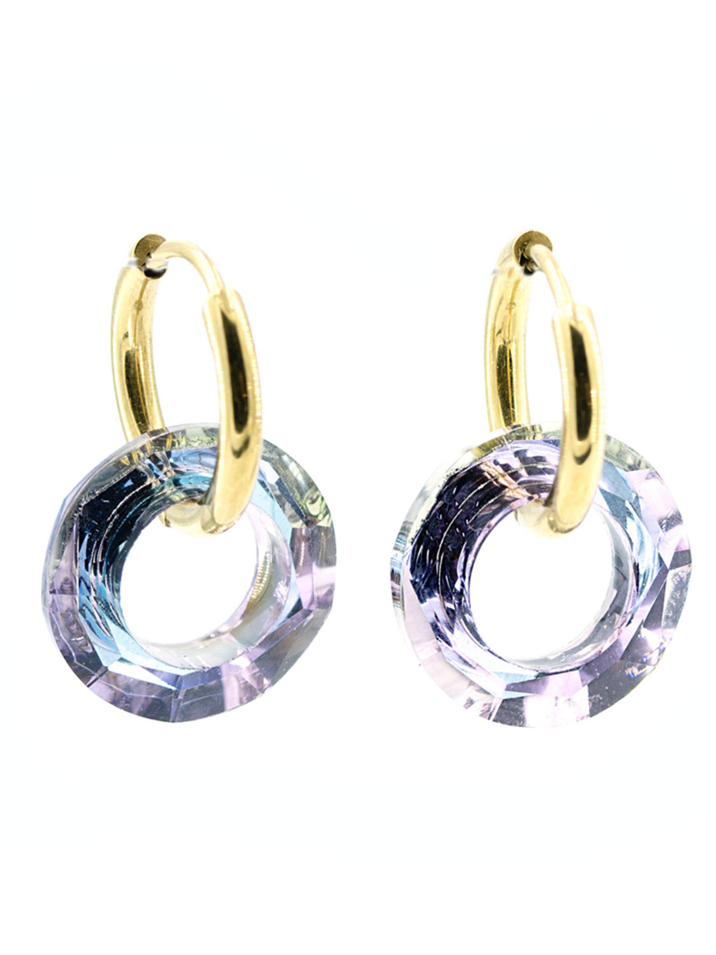 Sergio Engel Earrings 'Cosmic Ohrring 05 Vergoldete Hoops mit Kristallcharms' in Purple: front