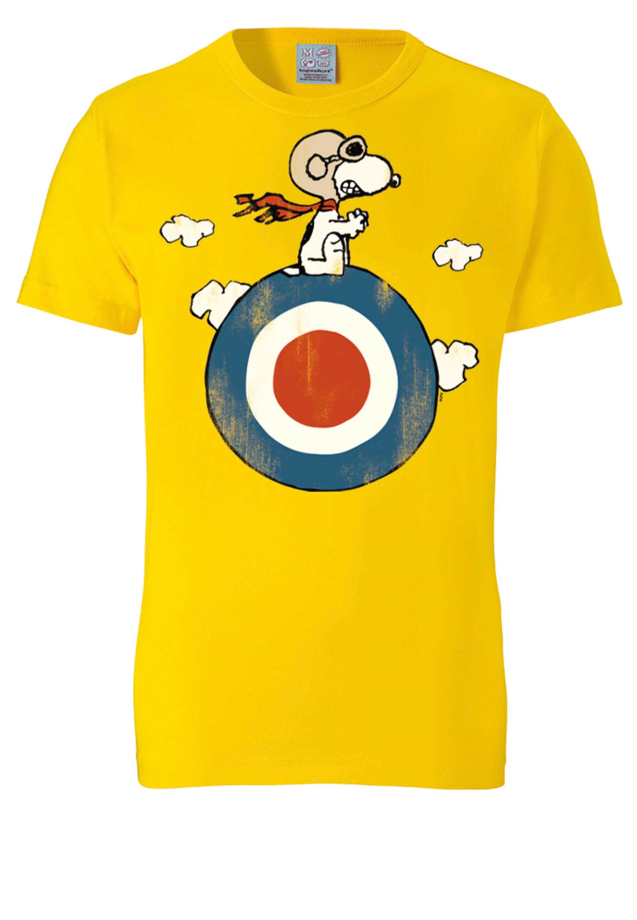 LOGOSHIRT Shirt 'Peanuts - Snoopy Pilot' in Yellow: front
