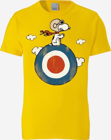 LOGOSHIRT Shirt 'Peanuts - Snoopy Pilot' in Geel: voorkant