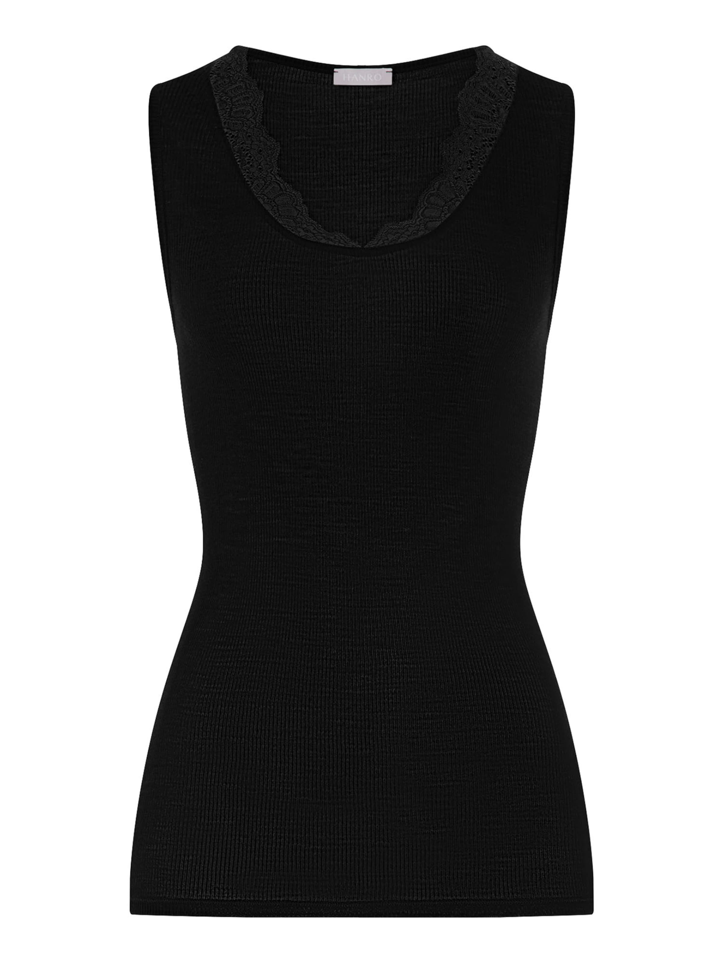 Hanro Top ' Woolen Lace ' in Zwart: voorkant
