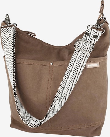 SANUMI Crossbody Bag 'Canvas Hobobag' in Brown: front