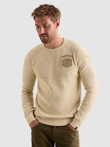 PME Legend Trui 'Pullover in a cotton blend with badges' in Wit: voorkant