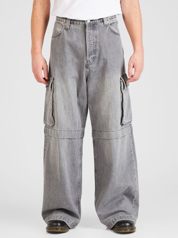 WEEKDAY Wide leg Cargojeans 'Pasadena' in Grijs: voorkant