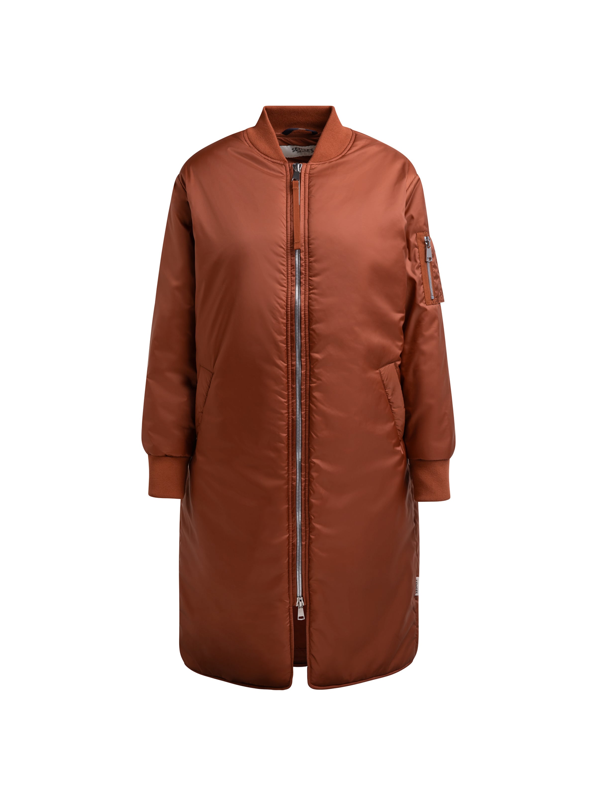 SENSES.THE LABEL Between-Seasons Coat in Brown: front
