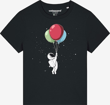 Maglietta 'Little Balloon Astronaut' di Watapparel in nero: frontale