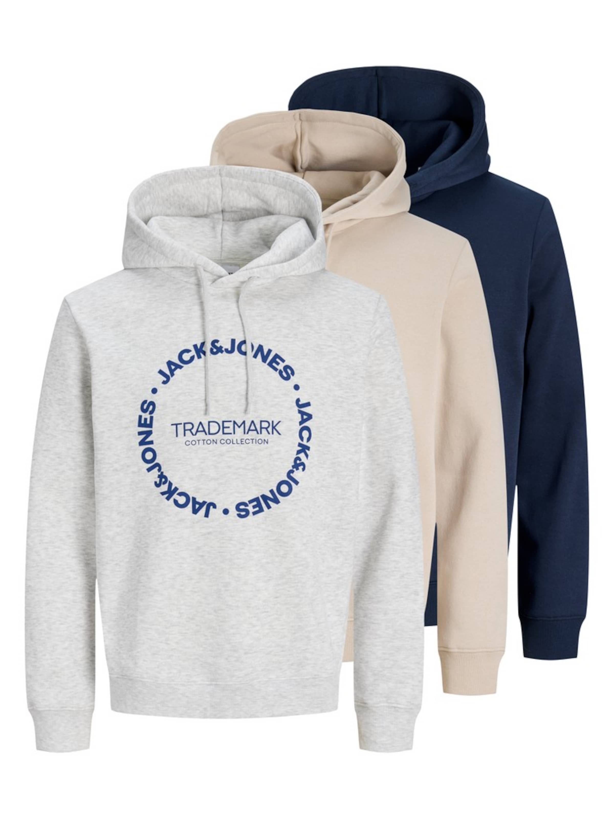 bézs / tengerészkék / fekete / fehér melír JACK & JONES Tréning póló 'JJBENSON' - S, Termék nézet
