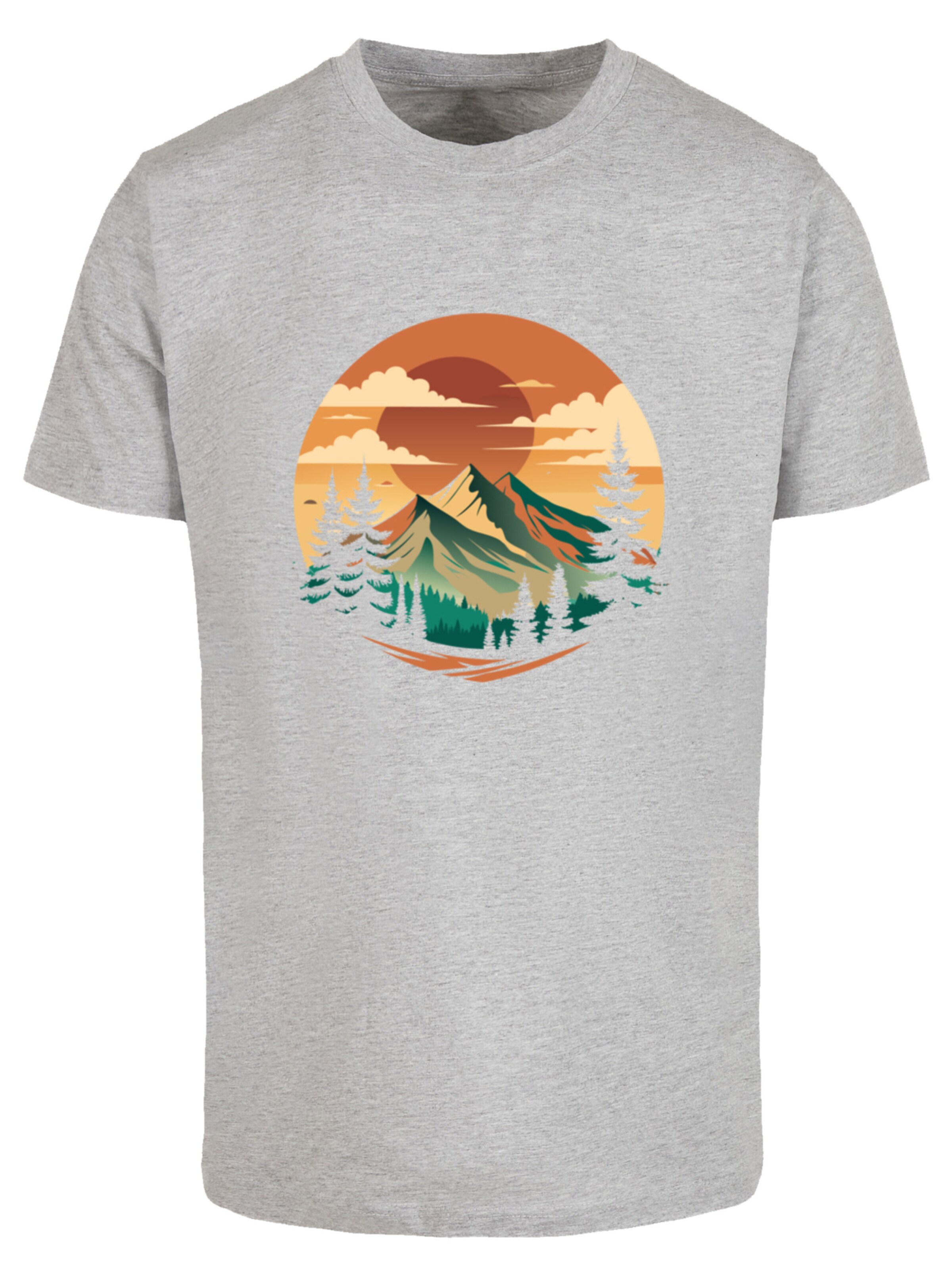 F4NT4STIC T-Shirt 'Sonnenuntergang Berglandschaft' in Grau: Vorderseite
