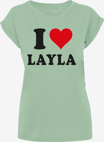 Merchcode Shirt 'I Love Layla' in Groen: voorkant