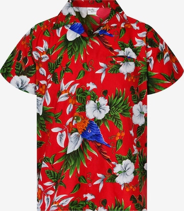 King Kameha Button Up Shirt 'Cherryparrot' in Red: front