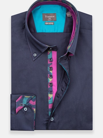 7Camicie Slim Fit Businesshemd 'Roma Satin Man Shirt Green'‌ in Blau