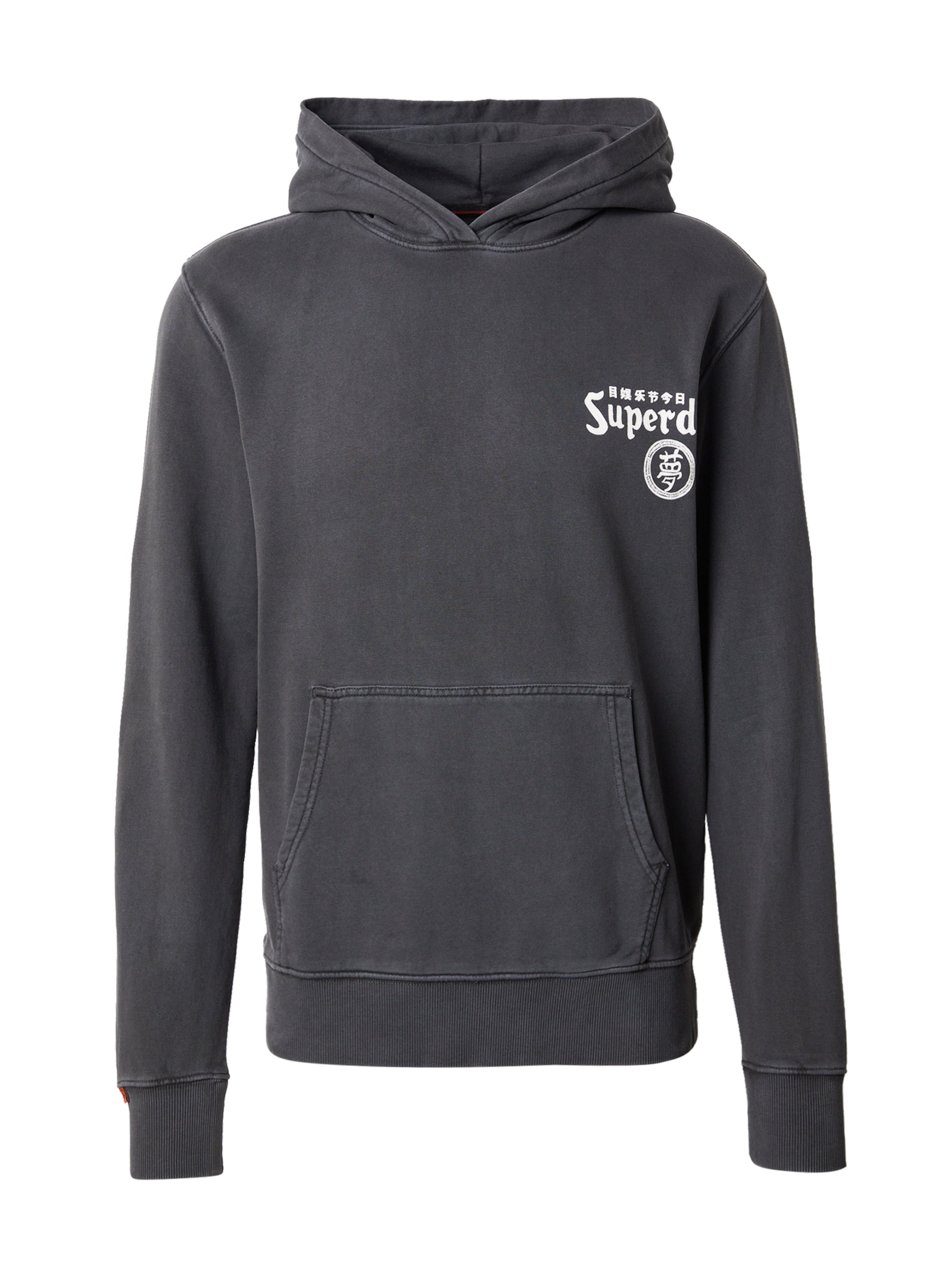 Superdry Sweat-shirt 'Tokyo Narrative' en gris foncé / blanc, Vue avec produit