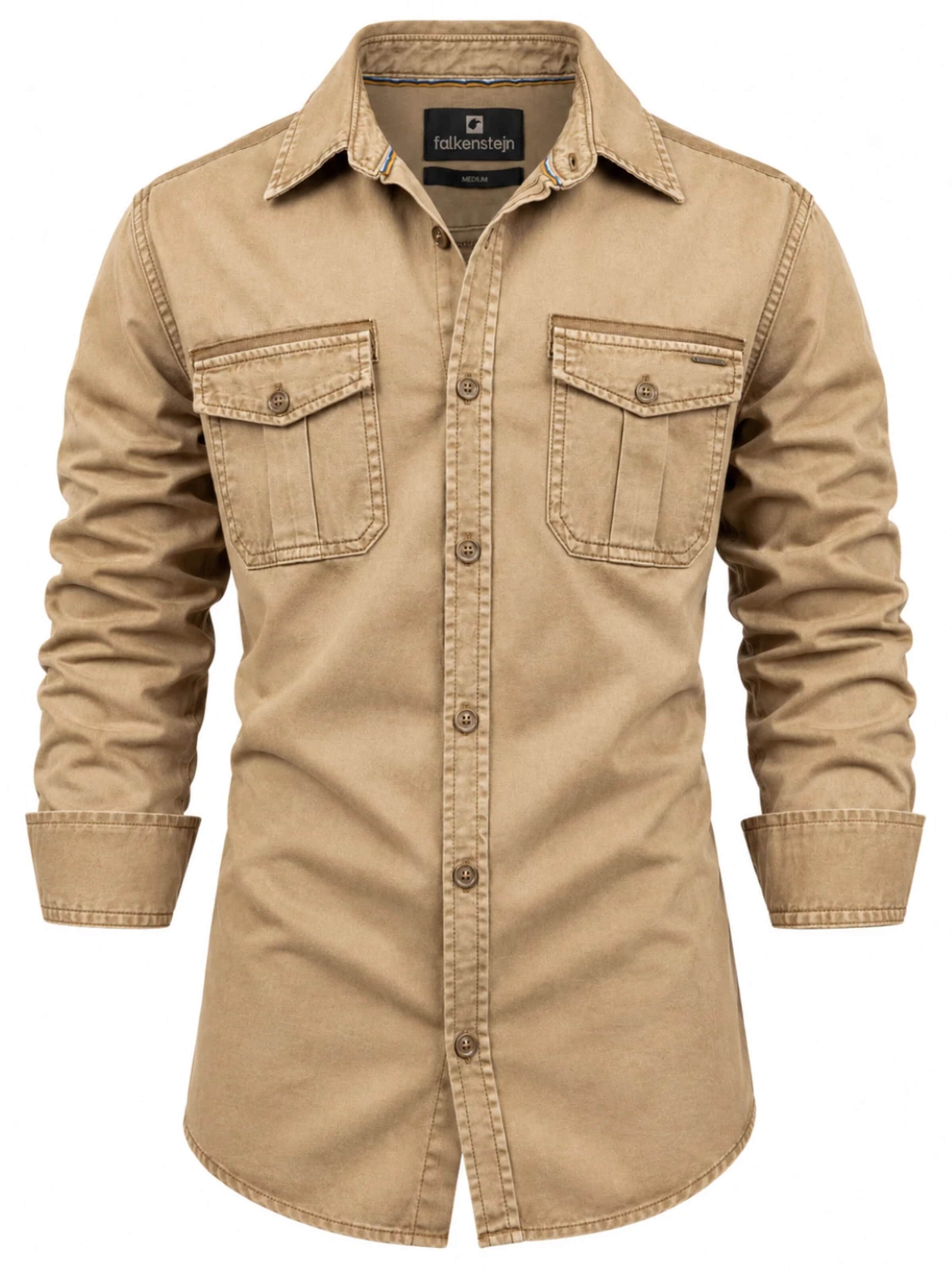 FALKENSTEJN Regular fit Button Up Shirt 'FALKENSTEJN Riccaldo Herren-Hemd' in Beige: front