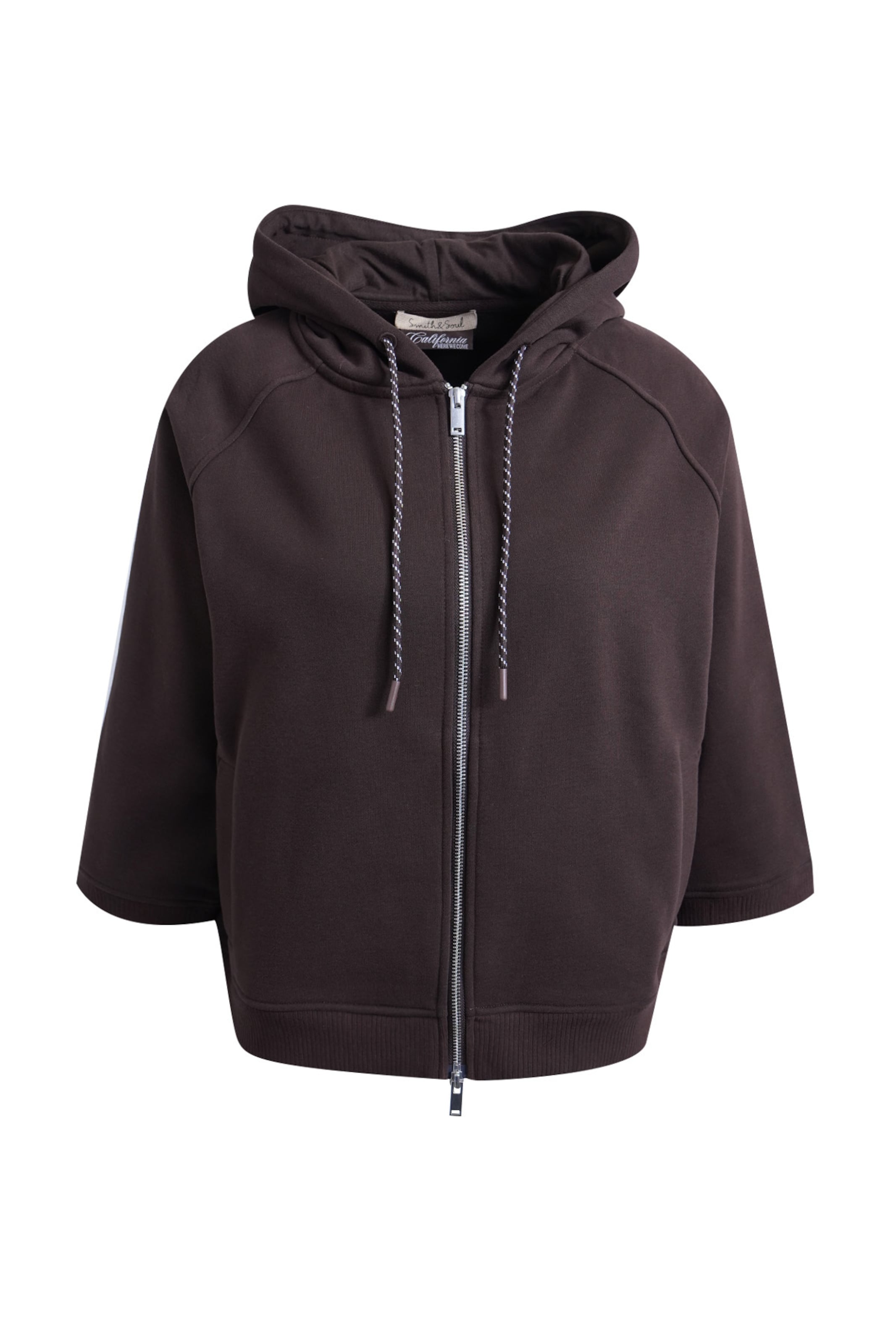 Smith&Soul Oversized Kapuzensweatjacke mit 3/4-Arm in L in dunkelbraun, Produktansicht