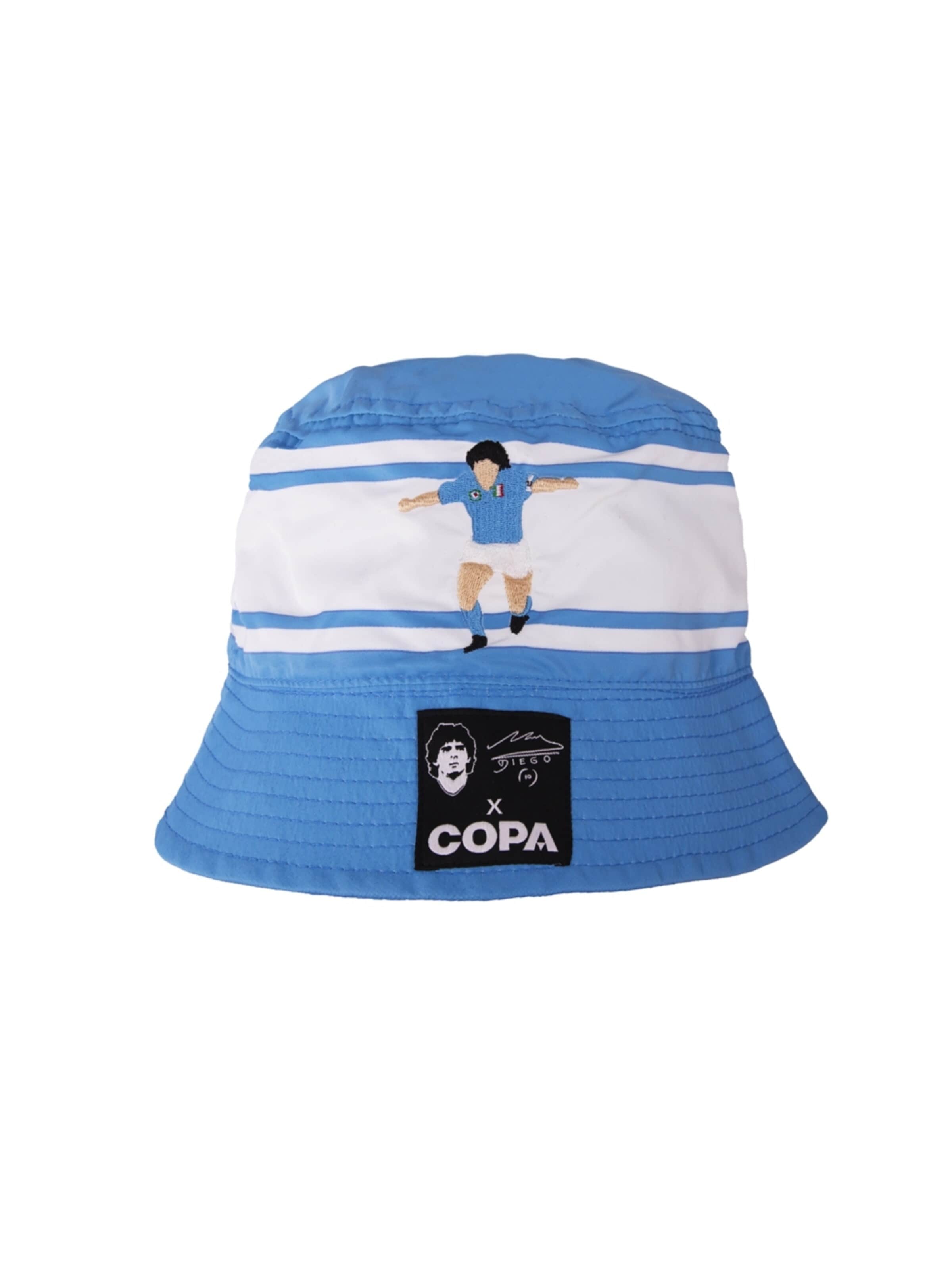 COPA FOOTBALL Hat 'Maradona x COPA Napoli Embroidery Bucket Hat' in Blue: front