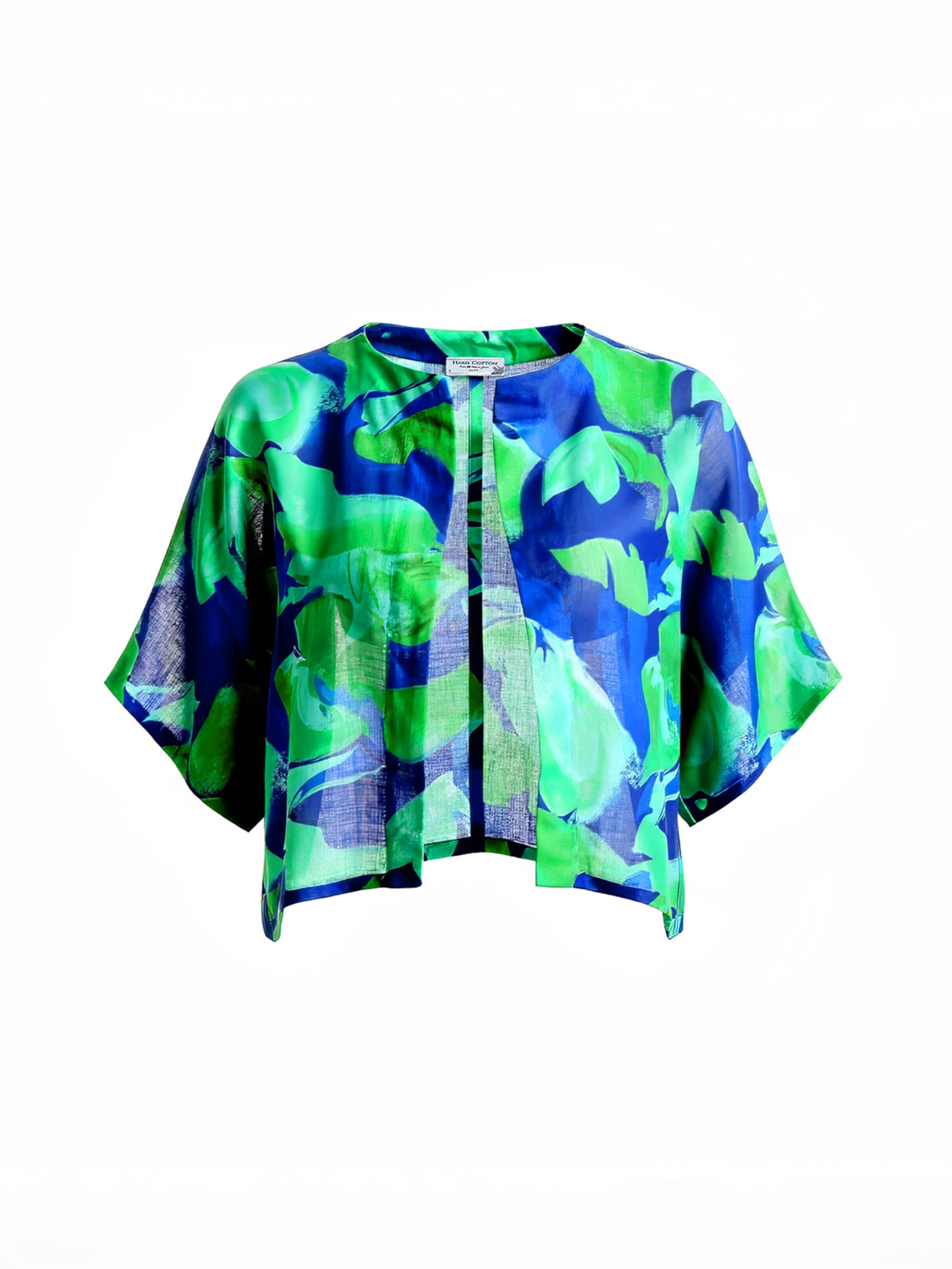 Haris Cotton - Bolero 'Linen Blend Printed Bolero' en azul: frente
