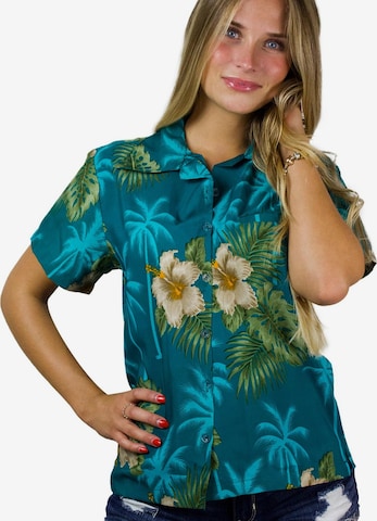 King Kameha Bluse 'Small Flower' in Grün: Vorderseite