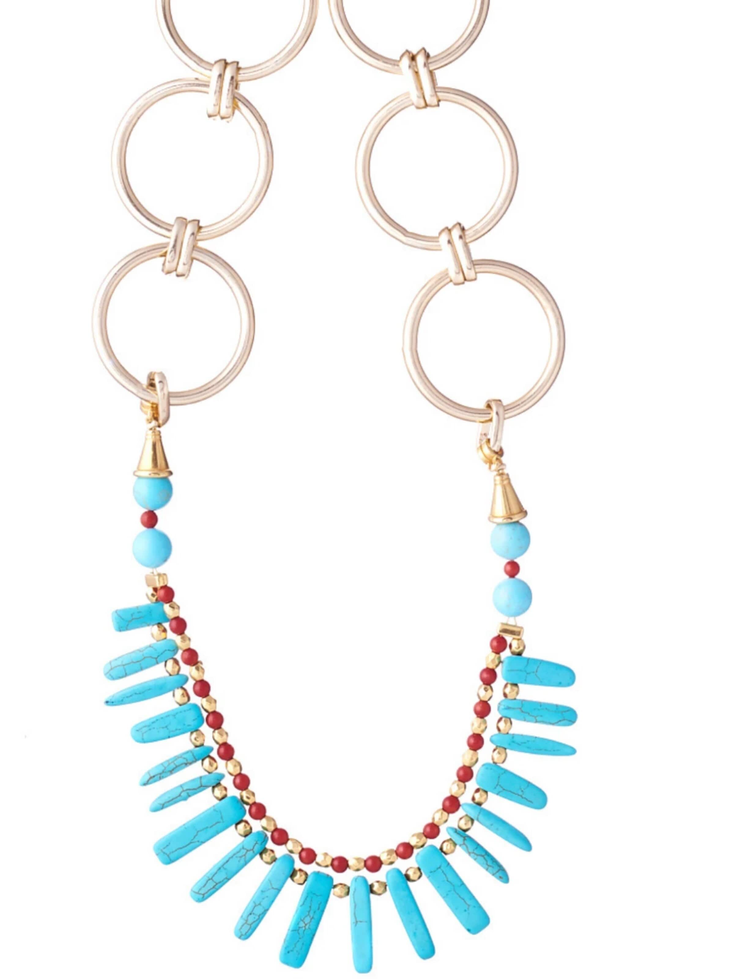 THE GEM STORIES JEWELRY Αλυσίδα 'Turquoise Sticks and Red Howlite Necklace' σε μπλε