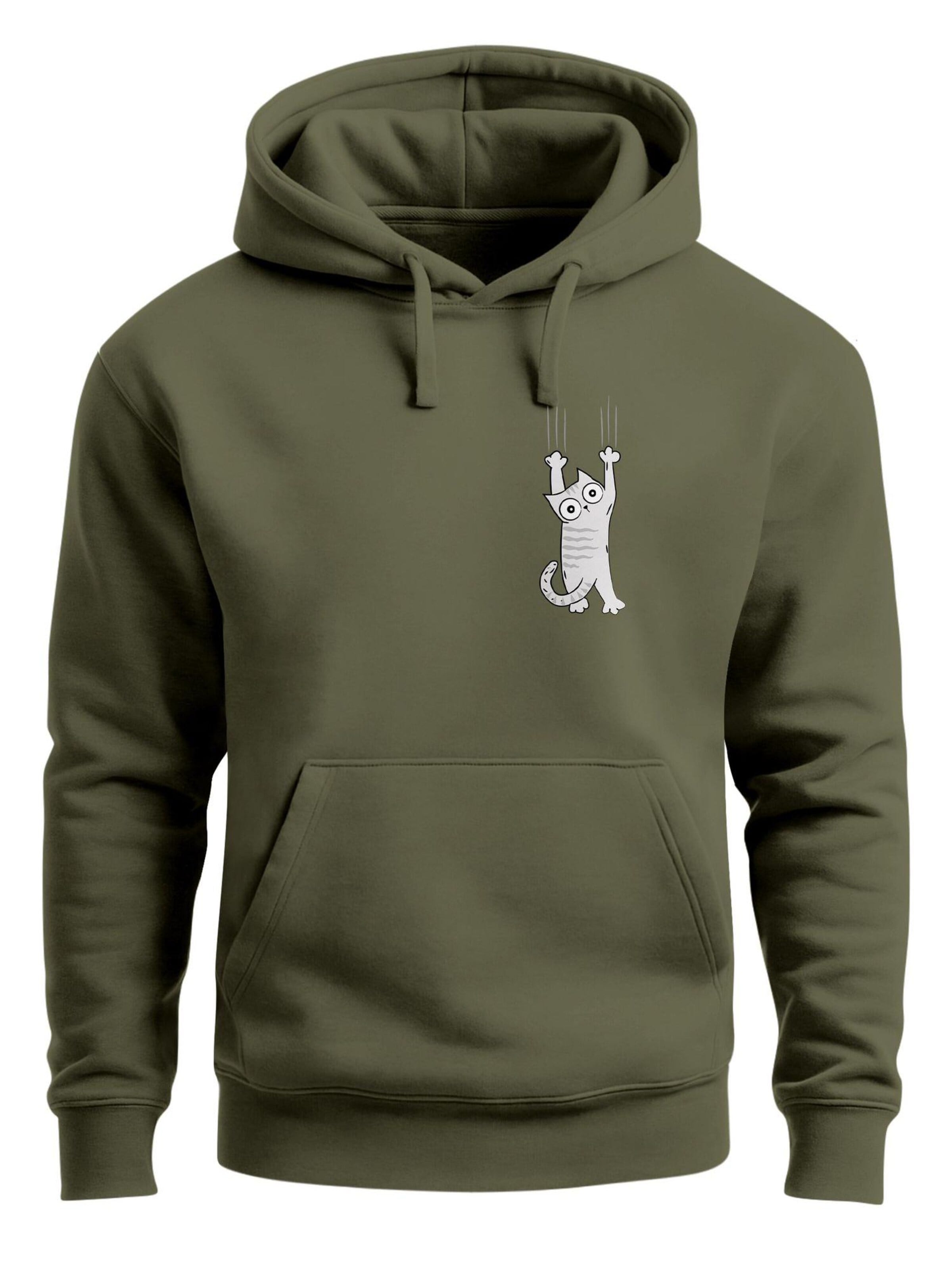 Neverless Sweatshirt 'Katze Rutschend' in Green: front