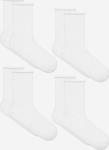Albero Natur Socken 'Bio-Baumwoll-Socken mit Rollrand Unisex – 4er Pack' in Weiß: Vorderseite