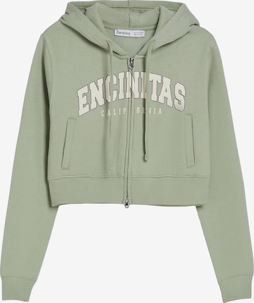 Bershka Zip-Up Hoodie in Green: front