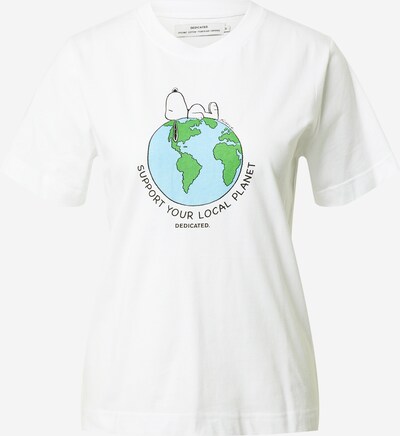 DEDICATED. T-shirt 'Mysen Snoopy Earth' en bleu clair / citron vert / noir / blanc, Vue avec produit