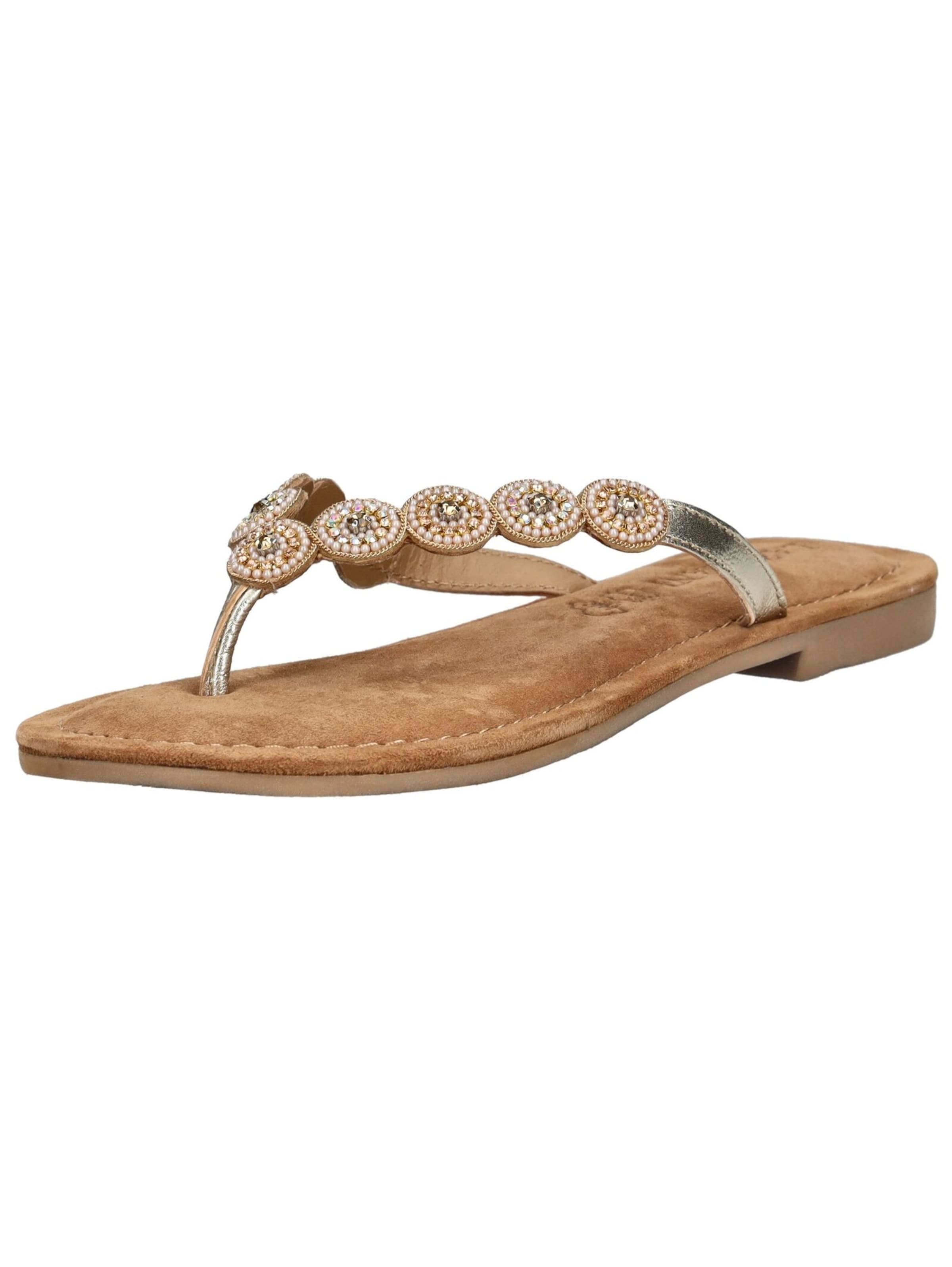 LAZAMANI T-Bar Sandals in Gold: front