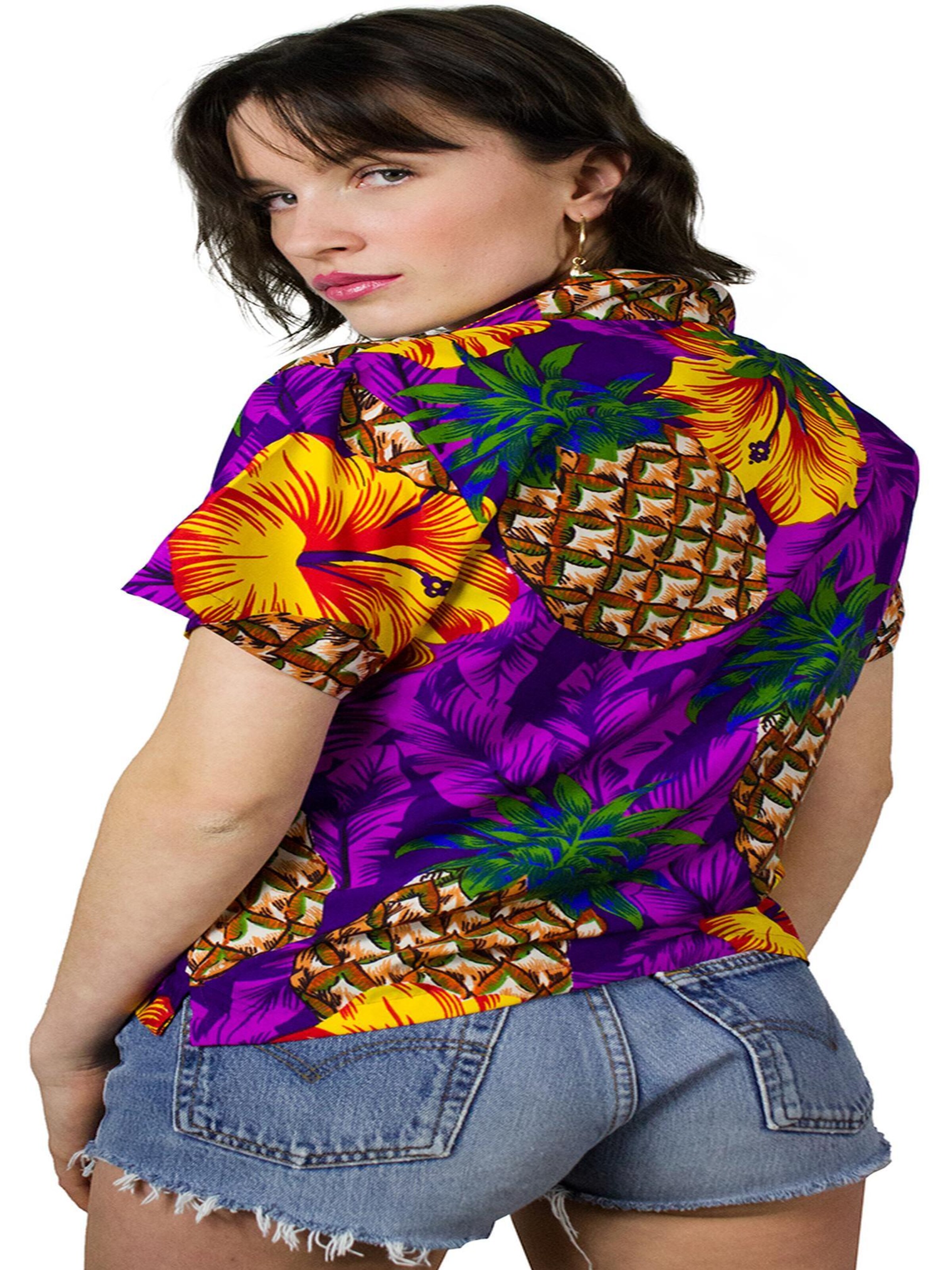 King Kameha Bluse 'Pineapple Hibiscus'‌‌‌‌‌ in Lila