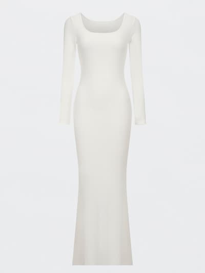 cfab (formerly creamy fabrics) Klänning 'Ribbed Long Sleeve Maxikleid' i 34 i vit, Produktvy