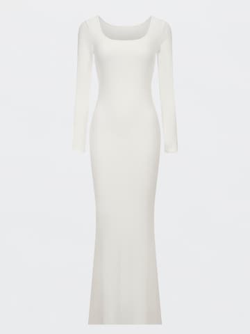 cfab (formerly creamy fabrics) Klänning 'Ribbed Long Sleeve Maxikleid' i vit: framsida
