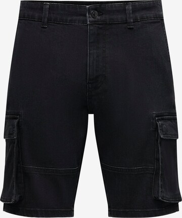 Only & Sons Regular Cargo Jeans in Black: front