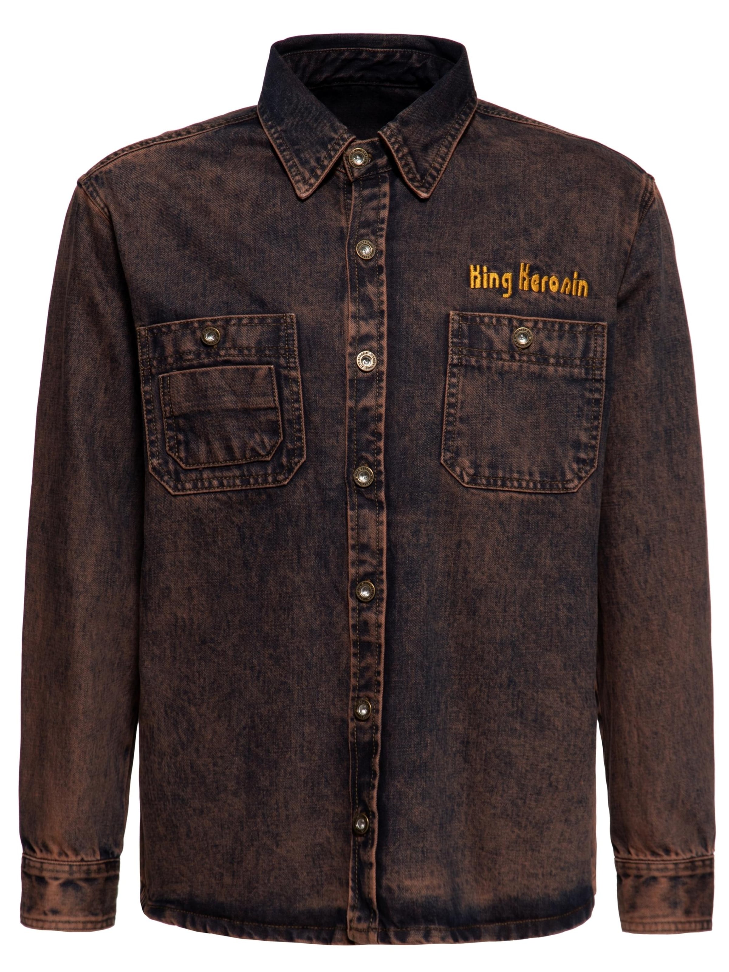 King Kerosin Button Up Shirt 'Split The Road' in Brown, Item view