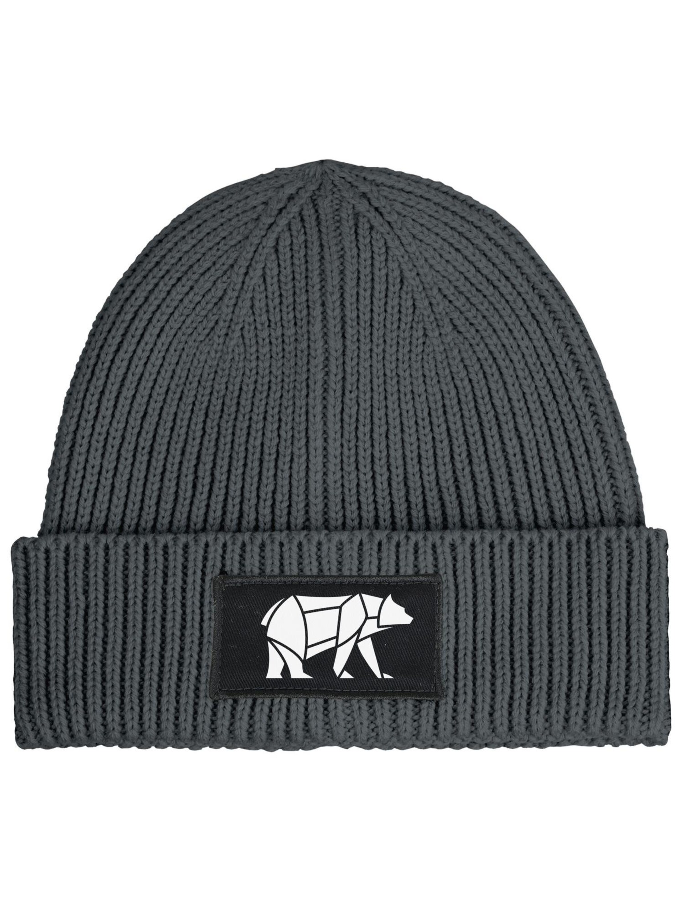 Neverless Beanie 'Bär Lineart Polygon' in Grey