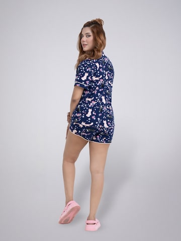 LEAFLETIC Shorty 'Leafletic Women’s Printed Night Wear Short Set' i blå