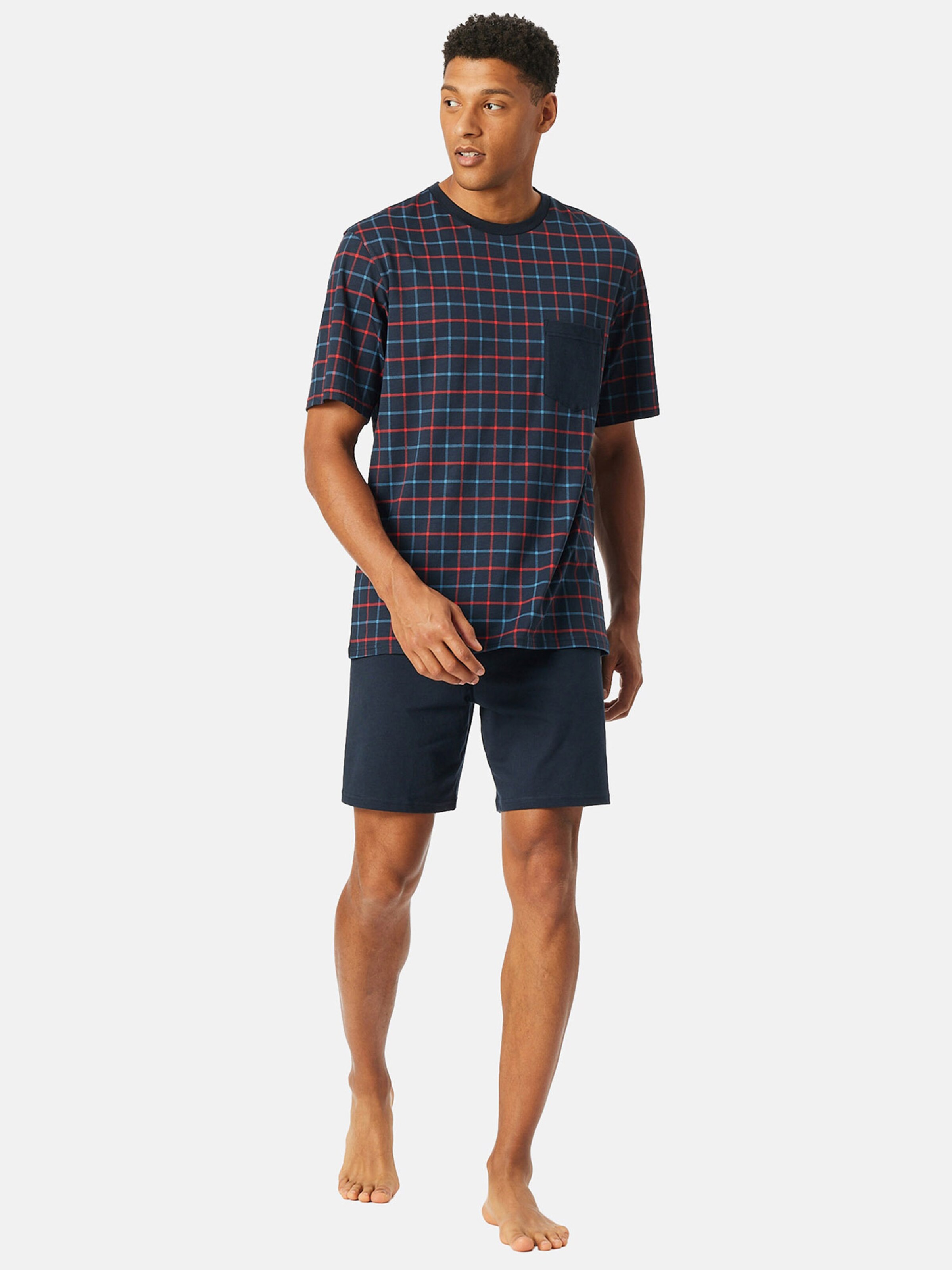 SCHIESSER Short Pajamas ' Comfort Essentials ' in Blue: front