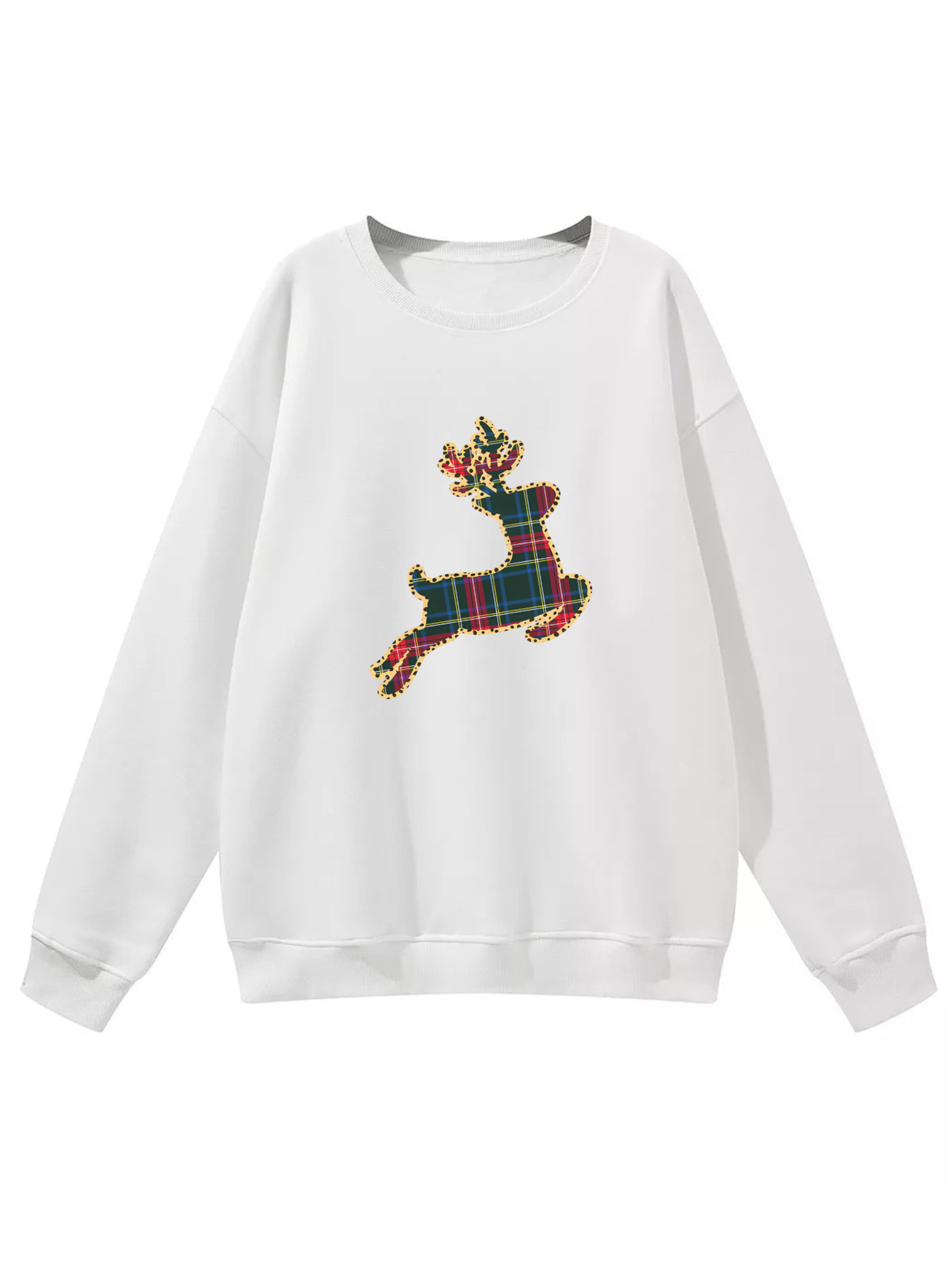 GORHEY Sweatshirt 'Women's Pullover with Christmas elk Print,Loose Fleece Pullover for Autumn/Winter' in Wit