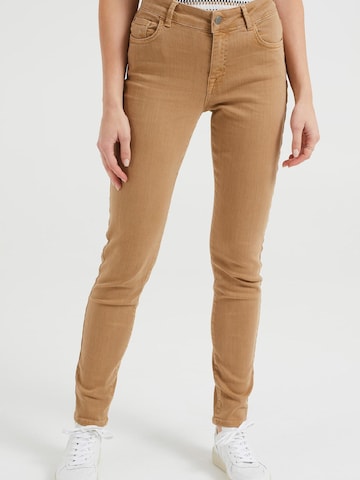 WE Fashion Skinny Jeans in Beige: voorkant