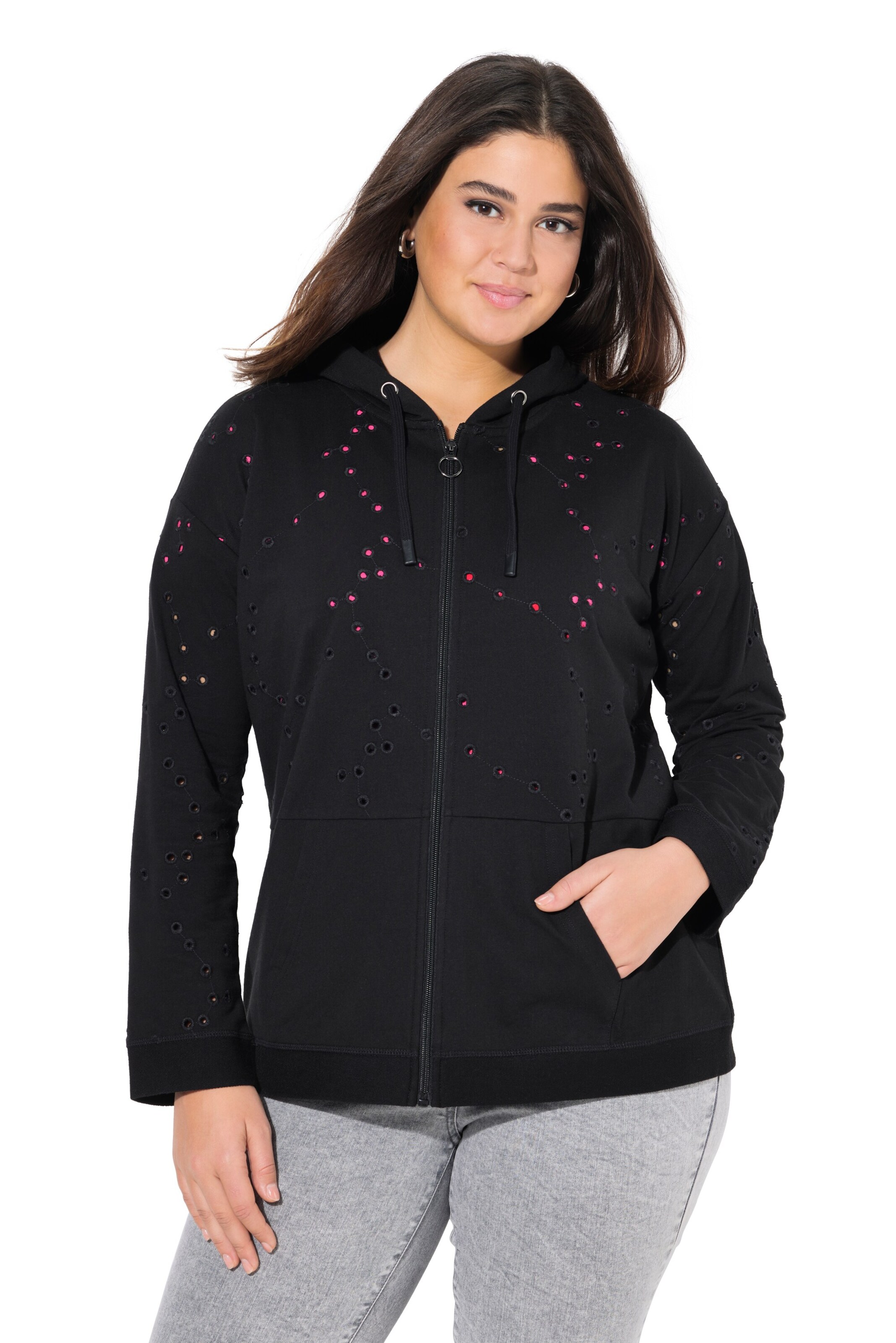 Ulla Popken Sweat jacket in Black: front