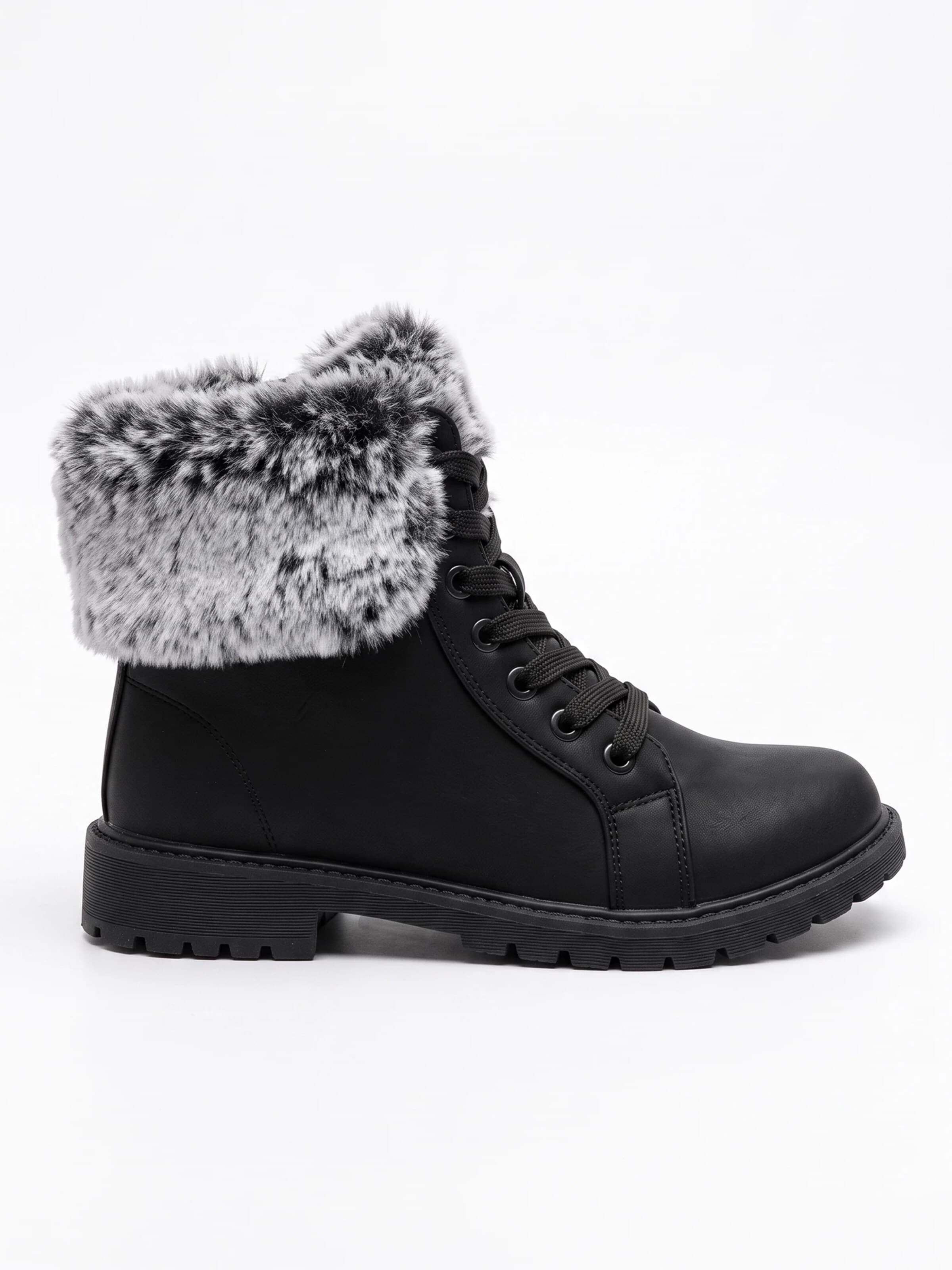 TorWeit Booties 'Fluffy Lace Up Winter Boots' in Black: front