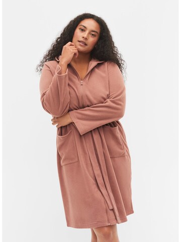 Zizzi Short Bathrobe 'Mlise' in Brown: front