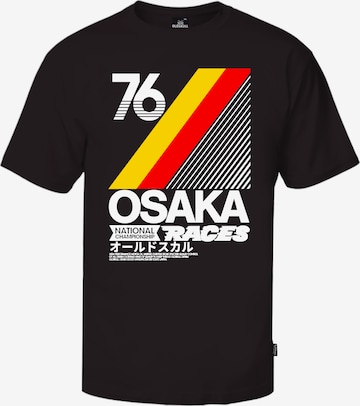 Oldskull T-Shirt 'Retro Japan City' in Schwarz: Vorderseite