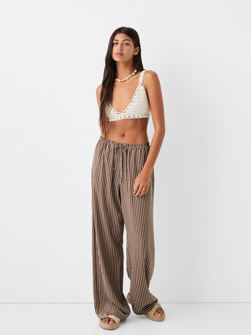 Bershka Wide Leg Hose in Braun