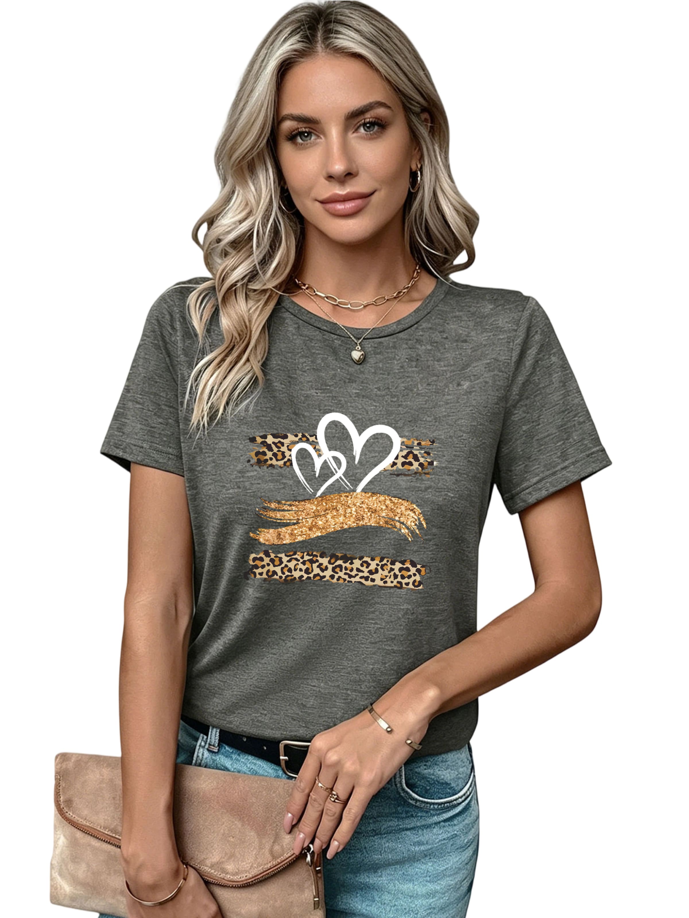 GORHEY T-shirt 'Women's Summer Crew Neck Short-Sleeve Personalized Print Tees' en S/Regular en gris, Vue avec produit