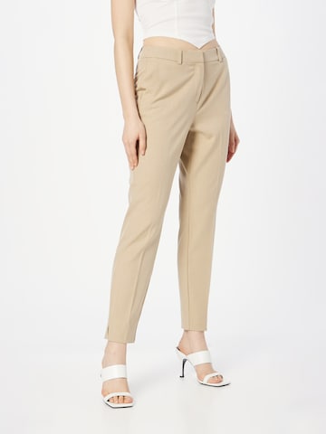 COMMA Slim fit Trousers with creases in Beige: front